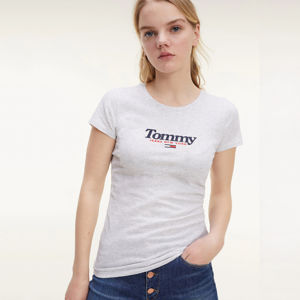 Tommy Jeans dámské světle šedé tričko Essential